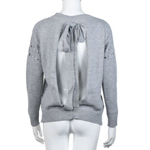 Sexy Hollow Casual Knitting Sweater For Womens Long Sleeve Backless Bowknot Knitwear Pullovers pull femme IMY66