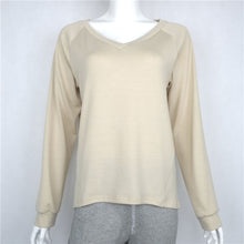 Solid V Neck T-Shirts For Women Sexy Loose Long-sleeved Tee shirt femme Bottoming Shirt camisetas y tops IMY66