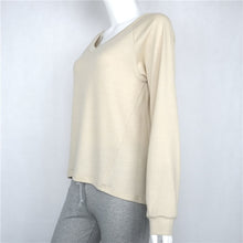 Solid V Neck T-Shirts For Women Sexy Loose Long-sleeved Tee shirt femme Bottoming Shirt camisetas y tops IMY66