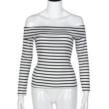 T-Shirts For Women Ladies Sexy Off Shoulder Striped Long Sleeve Loose Tops T-Shirt camiseta feminina IMY66