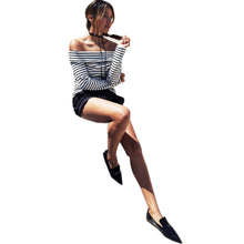 T-Shirts For Women Ladies Sexy Off Shoulder Striped Long Sleeve Loose Tops T-Shirt camiseta feminina IMY66