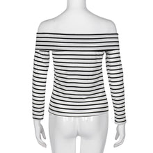 T-Shirts For Women Ladies Sexy Off Shoulder Striped Long Sleeve Loose Tops T-Shirt camiseta feminina IMY66