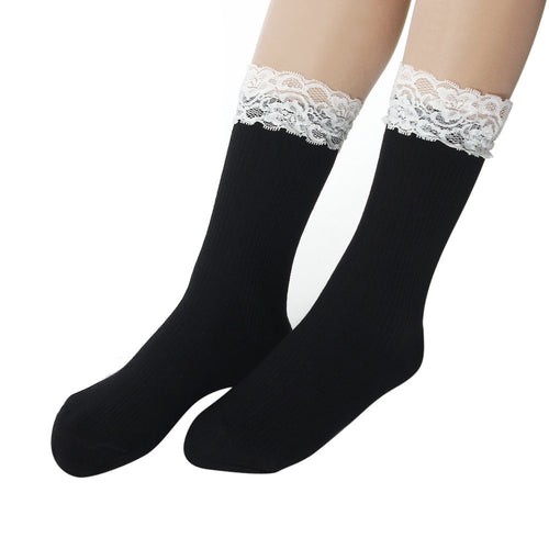 Vintage Frilly Lace Cotton Knit Footed Short Princess Socks IMY66