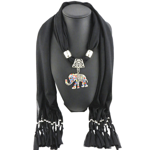 Warm Women Scarf Elephant Pendant Scarf With Tassel Rhinestone Jewelry Necklace Scarves Dropshipping IMY66