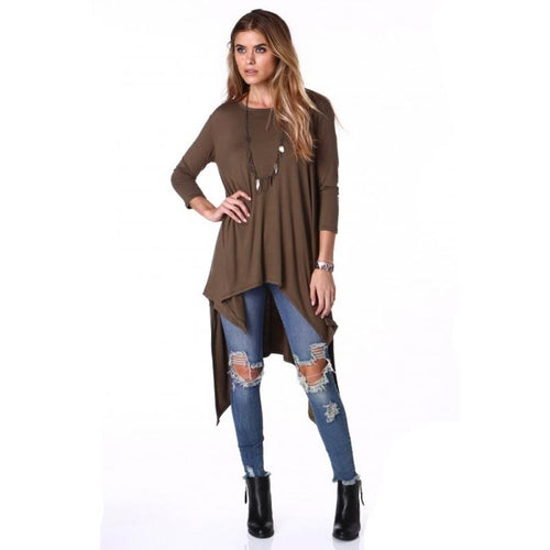 Women Casual Long Sleeve Round Neck Irregular Cocktail Party Loose Long Tee Shirt Dress Vestido de festa IMY66