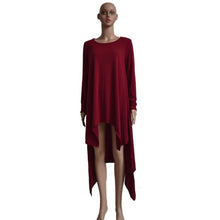 Women Casual Long Sleeve Round Neck Irregular Cocktail Party Loose Long Tee Shirt Dress Vestido de festa IMY66