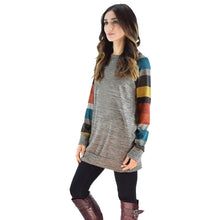 Women Casual T-Shirts Loose Striped Splice O-Neck Long Sleeve Long Tops Tee shirt femme camisetas y tops IMY66