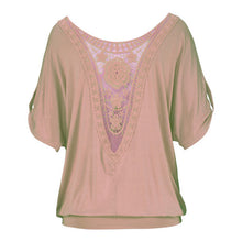 Women Blusas Backless Lace Patchwork Shirts Casual Short Sleeve O-Neck Blouse Tops blusa feminina IMY66