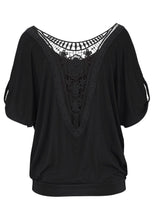 Women Blusas Backless Lace Patchwork Shirts Casual Short Sleeve O-Neck Blouse Tops blusa feminina IMY66