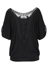 Women Blusas Backless Lace Patchwork Shirts Casual Short Sleeve O-Neck Blouse Tops blusa feminina IMY66