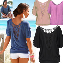 Women Blusas Backless Lace Patchwork Shirts Casual Short Sleeve O-Neck Blouse Tops blusa feminina IMY66