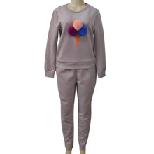 Funny Ice Cream Print Women hoodies Casual Sweatshirt Plush Ball Long Sleeve Blouse Shirt Long Pants Outfit Suit IMY66