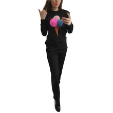 Funny Ice Cream Print Women hoodies Casual Sweatshirt Plush Ball Long Sleeve Blouse Shirt Long Pants Outfit Suit IMY66