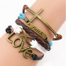 Handmade Adjustable Cross Multilayer Bracelet Women Girl Faith Heart Love Wristband Promotions IMY66