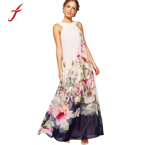 Long Dress Women Casual Fit and Flare Floral Sleeveless Maxi Dress BOhemian Style Dress vestidos femininos IMY66