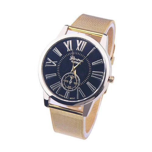 Luxury Men Watch Gold Full Stainless Steel Mesh Strap Rome Digital Quartz Watches Men Clock relogio masculino IMY66