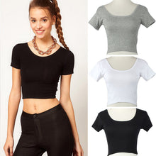 AA Style Women Sexy Crop Tops Short Sleeves O-Neck Casual Slim Basic Tees Tops Cropped T-shirt For Women IMY66