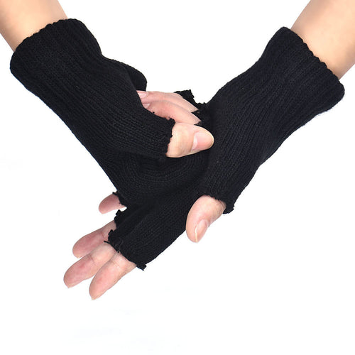 ArrivalMen Black Knitted Stretch Elastic Warm Half Finger Fingerless Gloves for IMY66