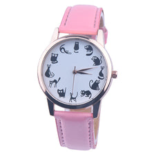 Cartoon Watches Women Casual Cat Print PU Leather Band Analog Quartz Quartz Wrist Watch Relogio feminino Clock IMY66
