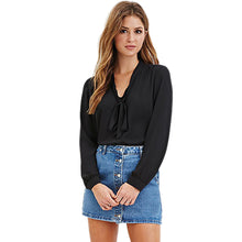 Elegant Women Bow Tied V neck Long Sleeve Blouse Chiffon Shirt Ladies OL Office Shirt blusas y camisas mujer IMY66