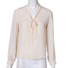 Elegant Women Bow Tied V neck Long Sleeve Blouse Chiffon Shirt Ladies OL Office Shirt blusas y camisas mujer IMY66