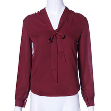 Elegant Women Bow Tied V neck Long Sleeve Blouse Chiffon Shirt Ladies OL Office Shirt blusas y camisas mujer IMY66