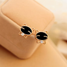 Black Cartoon Smile Cat High-Grade Fine Rhinestone Stud Earrings IMY66