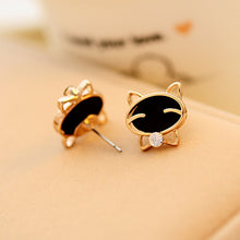 Black Cartoon Smile Cat High-Grade Fine Rhinestone Stud Earrings IMY66