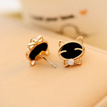 Black Cartoon Smile Cat High-Grade Fine Rhinestone Stud Earrings IMY66