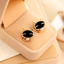 Black Cartoon Smile Cat High-Grade Fine Rhinestone Stud Earrings IMY66