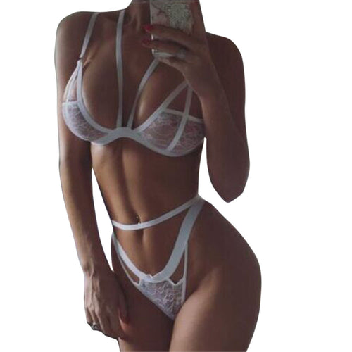 Sexy Women Lingerie Bandage Lace Dress Babydoll Underwear Nightwear Sleepwear G-string Bra Set Suit IMY66