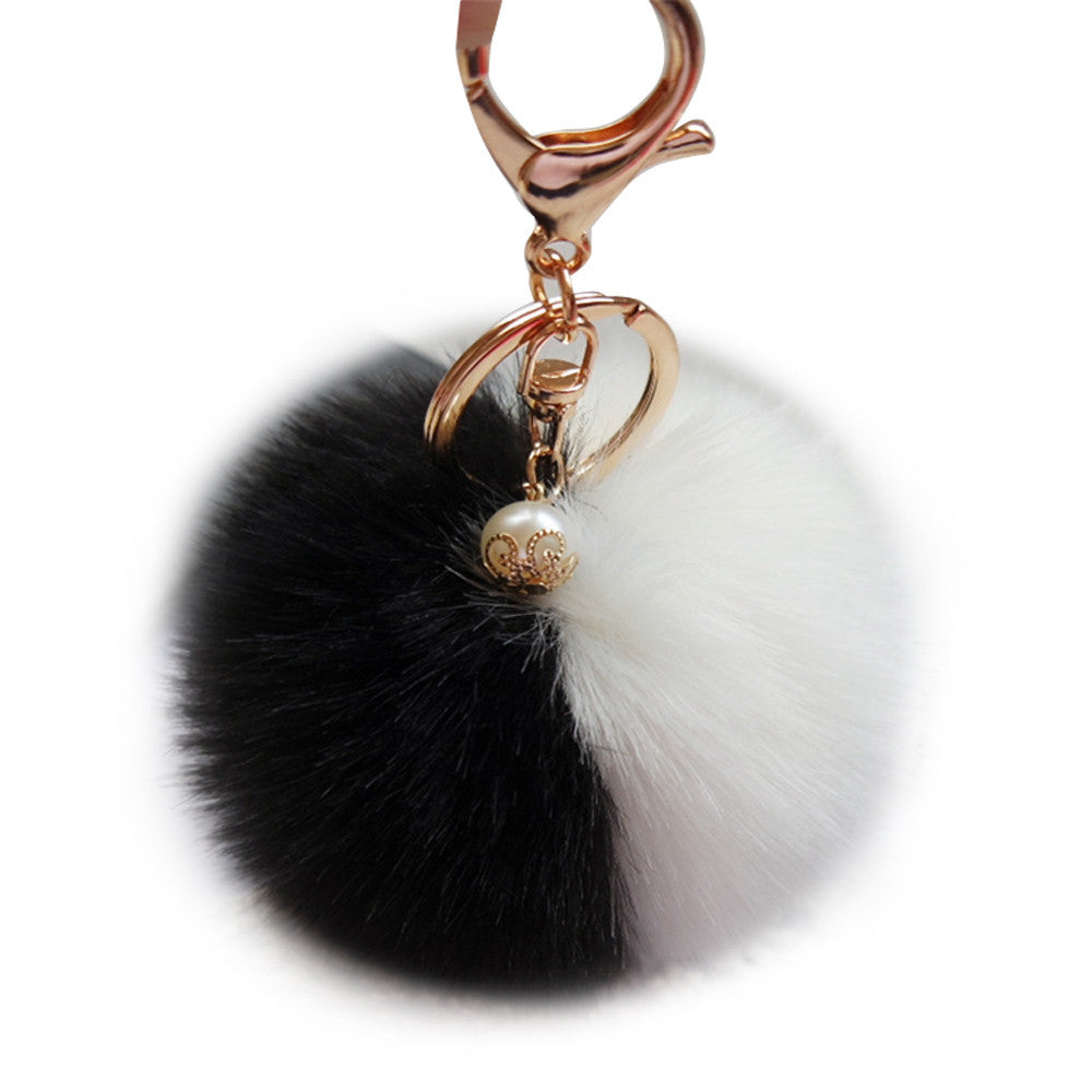 Lovely Hit Color Keychain Fur Pom Pom Keychain Car Bag Charm Fur Ball Key Chain Women Key Holder Ring Keychains IMY66
