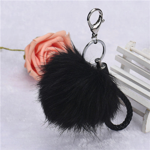 Lovely Rabbit Fur Rope Alloy Keyring Hanging Plush Ball Ornaments Keyfob accessories Car Keychains On Bag IMY66