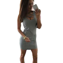 Dress Women's Bodycon V-neck Cross Sleeveless Dresses Lady Sexy Slim Mini Vestidos Plus Size IMY66