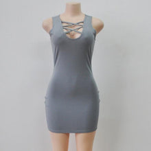 Dress Women's Bodycon V-neck Cross Sleeveless Dresses Lady Sexy Slim Mini Vestidos Plus Size IMY66