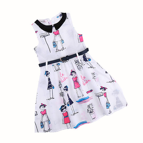 Children Girls Sleeveless Dresses With Waist Belt Cotton Kids Dresses For Girls Graffiti Dress vestidos IMY66