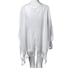 Women Dress O Neck Lace Tassel Chiffon Beach Mini Dresses Casual White Short Party Vestidos Bohemian IMY66