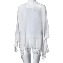 Women Dress O Neck Lace Tassel Chiffon Beach Mini Dresses Casual White Short Party Vestidos Bohemian IMY66