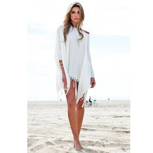 Women Dress O Neck Lace Tassel Chiffon Beach Mini Dresses Casual White Short Party Vestidos Bohemian IMY66