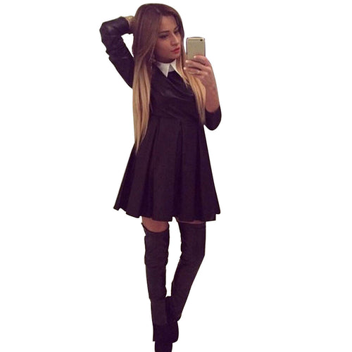 Vintage Women Casual Long Sleeve Turn-down Shirt Collar Doll Work Business Office Bodycon Mini Dress IMY66