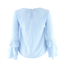 Women Blouses Casual Loose Folding Sleeves Long Sleeve Round Neck Tops Blouse blusa feminina IMY66