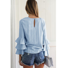 Women Blouses Casual Loose Folding Sleeves Long Sleeve Round Neck Tops Blouse blusa feminina IMY66