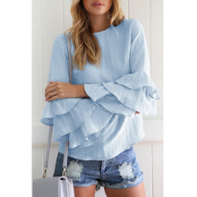 Women Blouses Casual Loose Folding Sleeves Long Sleeve Round Neck Tops Blouse blusa feminina IMY66