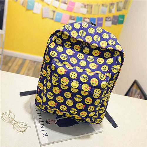 Women Canvas Backpacks Smiley Emoji Face Printing School Bag For Teenagers Girls Shoulder Bag Mochila Feminina IMY66