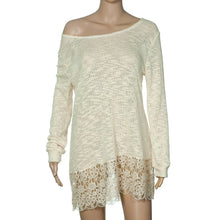 Women Knitted Sweater Ladies Sexy Thin Long Sleeve Lace Blouse Loose Long Pullover Shirts Tops IMY66