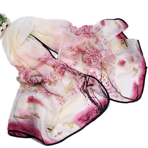 from india promotion Slik Chiffon Scarf Women Tree Print Wrap Shawl Scarf Sarong Soft Long Voile Stole Scarves IMY66