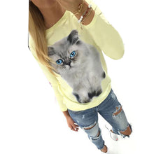tee shirt femme Plus Size Long Sleeve T-Shirt Women blusa camisetas mujer Cat Pattern Loose Tops T-Shirt IMY66