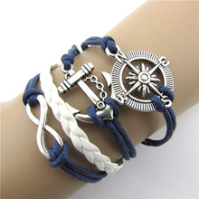 Newest women girl Infinity Love Dragonfly Owl Anchor Compass Leather Charm Bracelet Plated bangles T-east IMY66