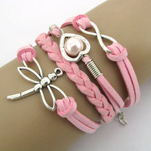 Newest women girl Infinity Love Dragonfly Owl Anchor Compass Leather Charm Bracelet Plated bangles T-east IMY66