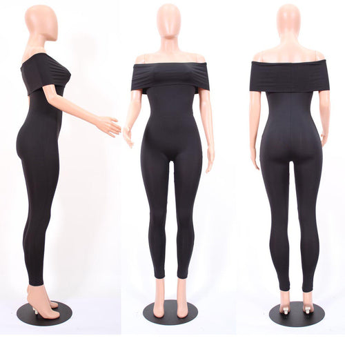Romper Women One Piece Long Jumpsuit Sexy Sexy Off Shoulder Form Fitting Clubwear Bodysuit macacao feminino IMY66